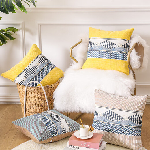 Simple modern sofa pillow with core office nap artifact pillowcase waist pillowcase bedside back cushion customization Lingbo-beige 45x45cm pillowcase + pillow core