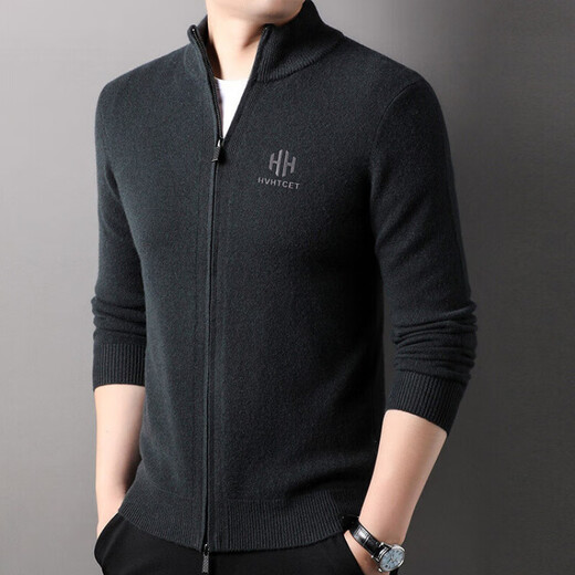 Hengyuanxiang 100% cardigan men's cardigan 2025 autumn and winter new youth fashion sweater jacket solid color sweater stand collar Earl Red 3XL 190/56/125
