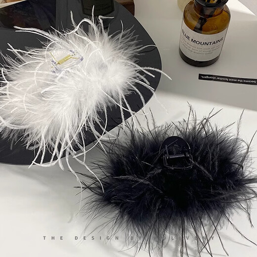 Danqin Super Immortal Ostrich Feather Hairpin Clip Large Back of the Head New Hair Shark Advanced Clip Hairpin Headgear Black Feather 13cm High-end Mainstream Color