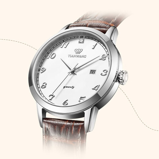 TIAN WANG watch business casual fashion belt Roman dial date display quartz watch men's watch women's face couple's watch gift white plate brown belt women's watch LS3886S/D-A-A