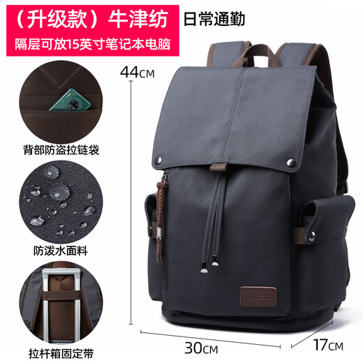 梵者男士双肩包休闲通勤大容量旅行背包电脑包潮流初中高中大学生书包 蓝黑色升级款