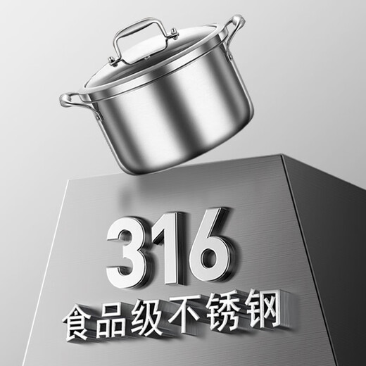 HZIB 316 stainless steel double-bottom steamer instant noodle pot small soup pot multi-function induction cooker gas vent 316 double-layer steamer 22cm