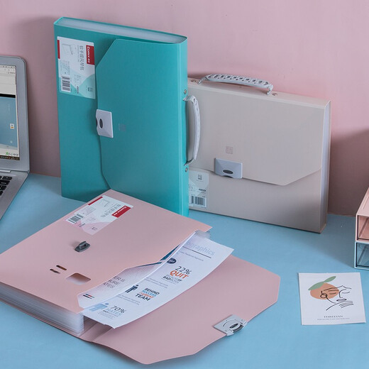 齐心（COMIX） 13格 A4立式大容量风琴包 多层可伸缩文件框收纳夹 票据资料收纳册 A6198 颜选莫兰迪软手提风琴包A4 13格随机