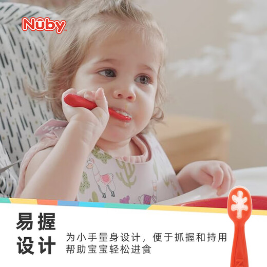 NUBY (NUBY) baby supplementary food spoon silicone baby training spoon independent food spoon baby training spoon tableware 3 packs blue green gray