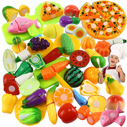 
Meibosen Children's Simulation Cut Fruit Toy Cut LeChe Pizza Vegetable Steamer Boy and Girls Play House Cut Look Set High-version 48-piece Set + Pizza + Storage Basket