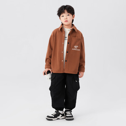 Zuoxi Boys' Shirt Plus Velvet Children's Corduroy Jacket Thickened 2025 New Boys' Clothing Winter Warm Top Dirty Orange Thickened 110 Recommended height is about 110cm