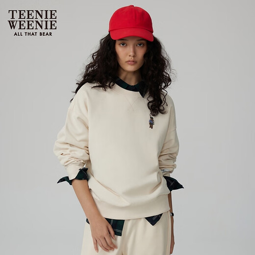 Teenie Weenie bear autumn simple round neck pullover sweatshirt college style short top casual fashion women milk white M (165)