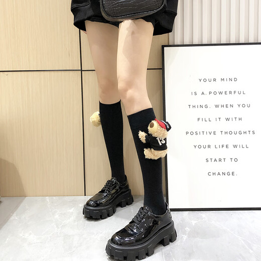 Jie Feili Bear Hug Autumn and Winter Socks Three-dimensional Doll Bear Long Calf Socks Black Girls Internet Celebrity Trendy Socks A18 Black 1 Pair One Size