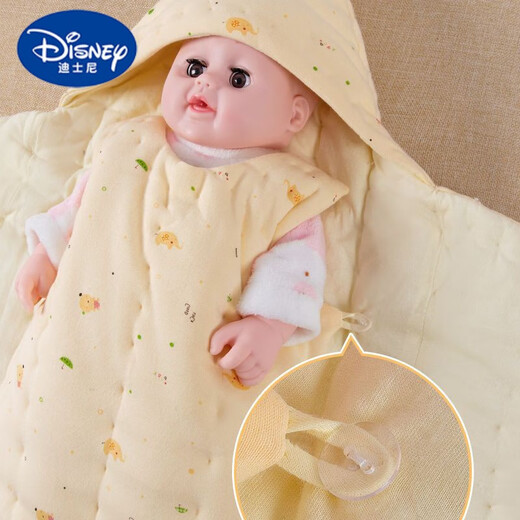 Disney Autumn and Winter thickened pure handmade cotton quilt for newborn baby pure cotton swaddle butterfly quilt newborn sleeping bag yellow bear 66 (recommended for 0-3 months)