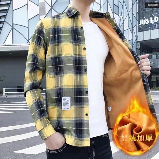 熊司令男士保暖衬衫秋冬季格子加绒加厚衬衣长袖港风金丝绒学生休闲外套 9905黑色衬衫 加绒 M