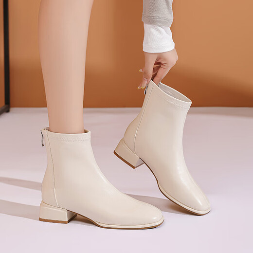 Daphne Botas cortas elegantes intelectuales Botas de moda de otoño para mujer Botas desnudas francesas para mujer Botas de moda Blanco 36
