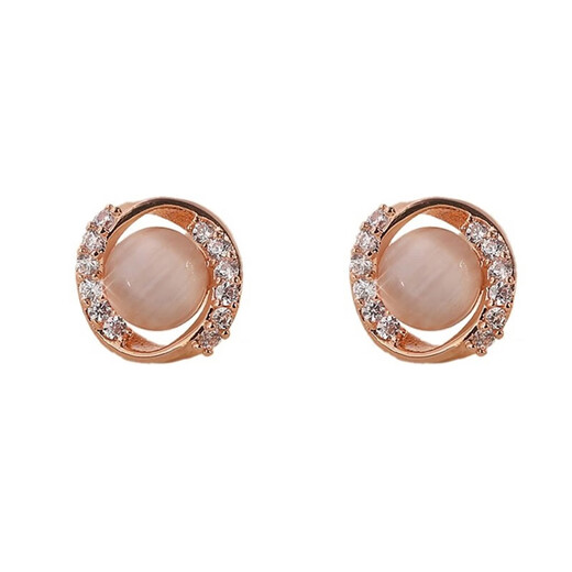 Miao Xiu Pure Silver Needle Earrings Women's Imitation Cat's Eye Earrings Women's Earrings Temperament Circle Exquisite Earrings Circle Cat's Eye Earrings - Rose Gold