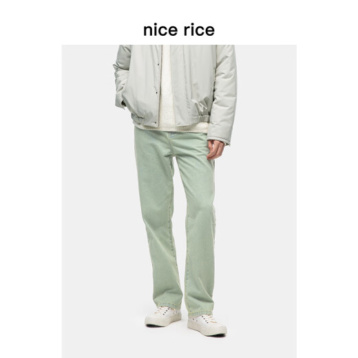 nice rice好饭 水洗riri拉链小直筒牛仔裤[商场同款]NFD13077 黄绿色10.5盎司 M