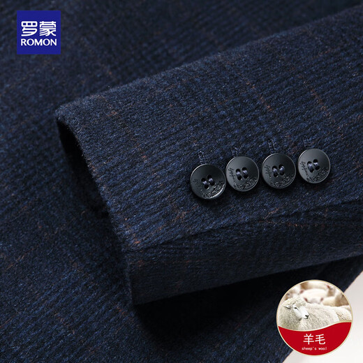 Romon mid-length double-sided denim wool coat woolen coat men's thickened denim coat windbreaker suit suit collar double-sided denim winter coat for men gray plaid 175