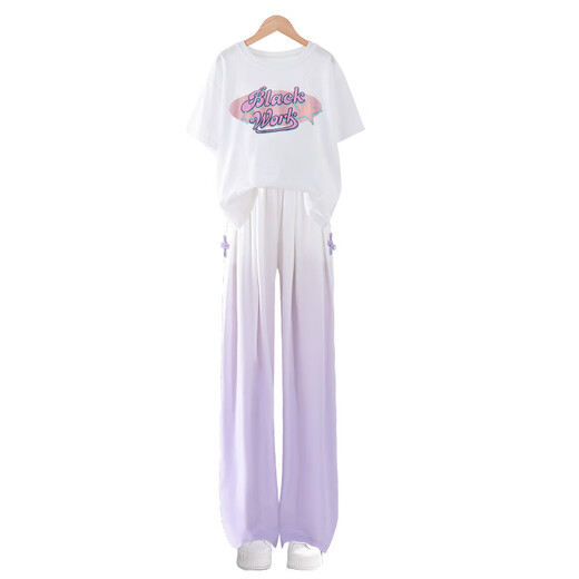 Pitt Pitt Girls Summer Set Dopamine 2025 New Children's Big's Children's Children's Style Summer Two-Piece Set Fashion Summent Casual 15117 Gradient Purple + 9922 White 130 cm