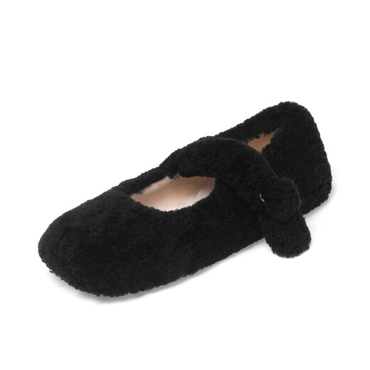 Kamulo Light Luxury 2023 Niche Street Trendy Fur Single Shoes 2023 Winter New Outdoor Versatile Band Fur Shoes Black 35