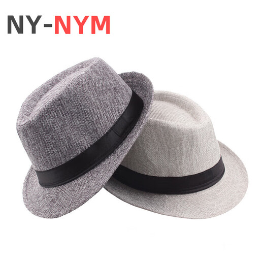 NY-NYM middle-aged and elderly men's outdoor sun hat prom party jazz hat linen curled top hat gentleman hat khaki 58cm