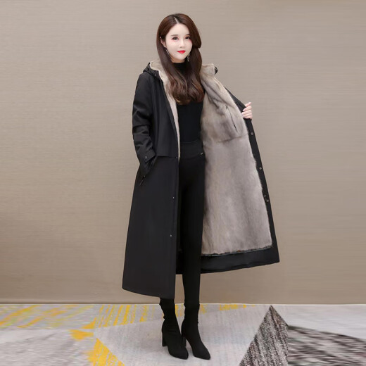 Hengyuan Xiangpai overcomes women's mink liner removable 2024 winter new fur one-piece nikon long fur coat coat large long black shell gray liner 120 cm 5XL185-225Jin [Jin equals 0.5 kg]