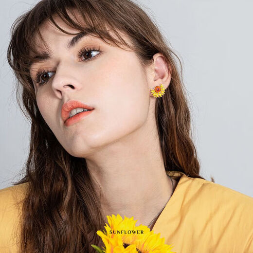 Mangu Silver (MGS) S925 silver earrings, sunflower fashion earrings, niche high-end design, elegant earrings, Chinese Valentine's Day gift for girlfriend