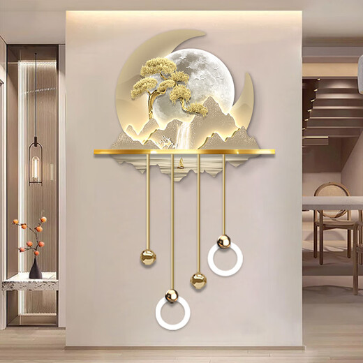 Drawing the modern light luxury entrance of the town, luminous decoration painting, three-dimensional corridor, corridor end LED wall light painting, new Chinese landscape painting, ZP3880 [Fulu Jinshan] Overall size: 80*132cm LED light painting (220V plug-in model + remote control) High-transparent acrylic + UV fine sculpture + three-dimensional physical metal lamp