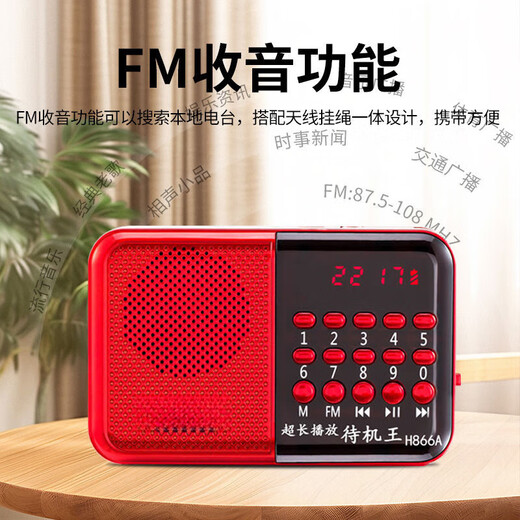 TULX大音量可充电丨收音机老人专用插卡听歌迷你便携随身听广播播放器 866升级款-大音量收广播听歌曲 配置数据线/电池