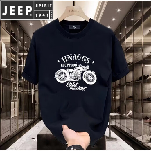JEEP SPIRIT潮牌棉短袖t恤男夏季2024复古摩托机车印花正肩圆领短袖男T恤 683酒红色 S (建议80-100斤)