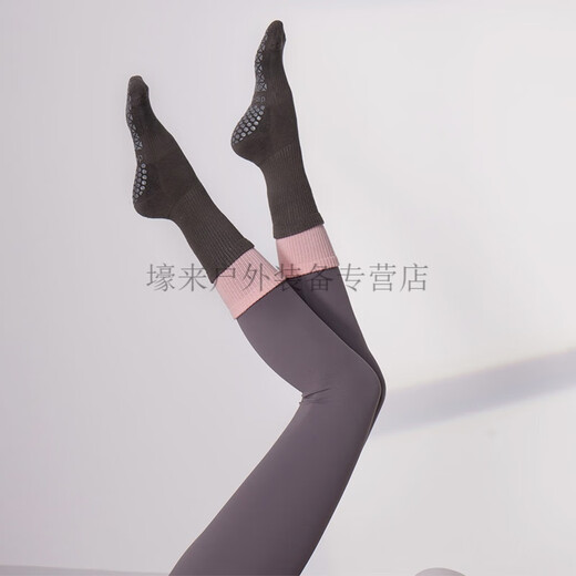 Aseblarm new autumn and winter yoga socks non-slip women's mid-length Pilates socks long terry fitness socks double layer gold gray 1 pair one size