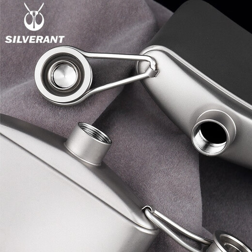 SILVERANT Silver Ant pure titanium large hip flask portable titanium alloy flat hip flask outdoor portable wine set camping lightweight warm wine cooking titanium crystal 500ml hip flask + titanium funnel