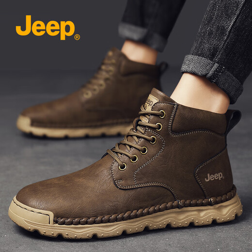 Jeep Jeep Martin Boots Herren Winter 2024 Neues echtes Leder weicher Sohle bequemer High Top Herrenschuhe und vielseitige Freizeit Lederstiefel Khaki 42