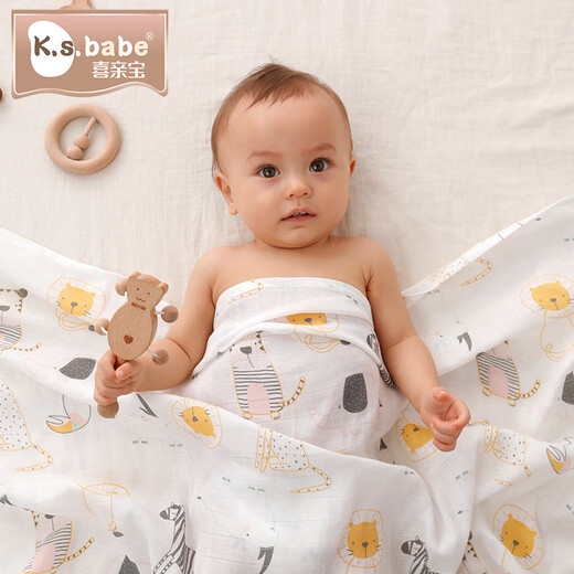 Xiqinbao baby towel swaddle towel anti-shock single layer gauze blanket bath towel 115*130cm cm animal park
