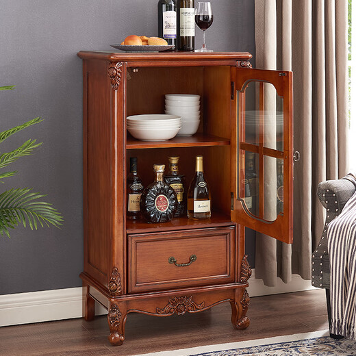 Xinhuayuan Wood American-style small wine cabinet European-style light luxury floor-standing all-solid wood side cabinet single-door wine cabinet home wall-mounted living room storage cabinet right door + cherry color