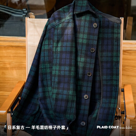 Veste à carreaux de mélange de laine rétro de Works Maden