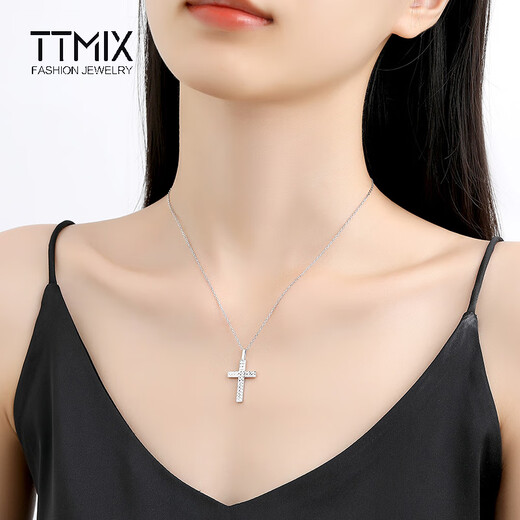 TTMIX rhombus cross pendant shiny platinum pendant pt950 white gold women's pendant 3.7-3.9g + delivery silver chain
