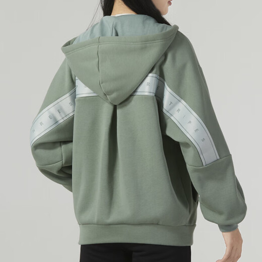 Adidas 阿迪达斯女装夹克春季新款运动服针织连帽跑步健身户外上衣外套 IK9894/银灰绿/加绒 L