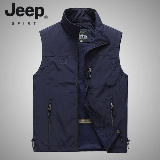 JEEP SPIRIT春季薄款爸爸装中老年男士马甲口袋钓鱼背心坎肩休闲工装外套爷爷 军绿 L
