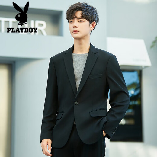 Playboy Casual Suit Jacket Men's Slim Fit Handsome Drape Small Suit Suit High-end Top Single-piece Formal Trend Gray Blue Suit (Coat + Pants) XL