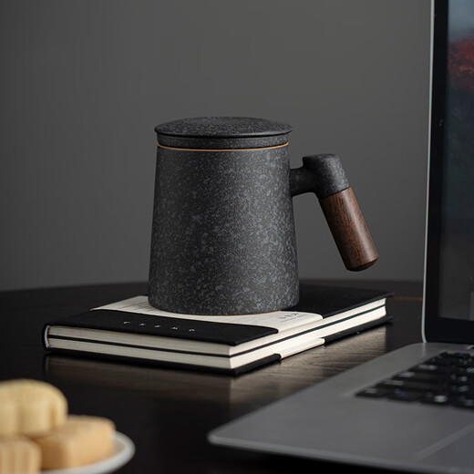 Yuansu FATEHOUSE Bluestone Glazed Tea and Water Separating Tea Cup Mug with Cover Men's and Women's Personal Water Cup Tea Cup with Custom Logo Bluestone Glazed Tea and Water Separating Cup-Zhuchun Cup 360ML