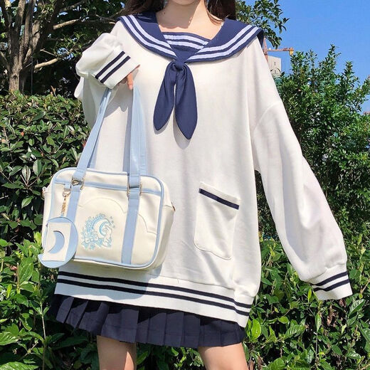 Lan Junqi Japanisch niedliche Kaninchenohren runder Nackenstil Loose Sweatshirt mit Frauen Bug Langarm Herbstpullover Top Student Weiß 757 (dünner Stil) XL (100 ~ 115 Empfohlen)