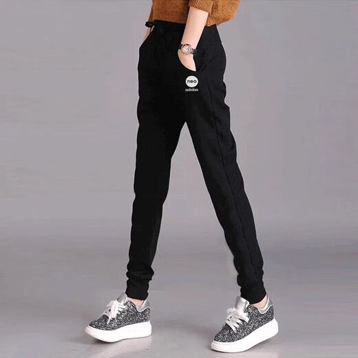 阿迪达斯（adidas）裤子女裤春新歀健身训练修身显瘦运动裤小脚舒适百搭收口卫裤长裤 IA5009/黑色针织 S