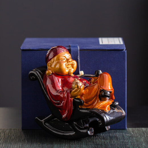 Leisure products, exquisite color-changing tea pet rocking chair ornaments, creative landlord old rich landlord landlord tea pet tea play kung fu tea set accessories, color-changing tea pet-landlord old fortune (orange) urine boy 2