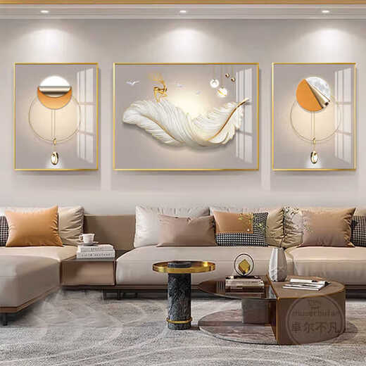 Aohan Light Luxury Feather Living Room Decoration Painting Abstract Sofa Background Wall Hanging Painting Atmospheric Simple Modern Mural High-end Z4877 Left and left 30*40 60*40 Crystal porcelain aluminum alloy gold frame