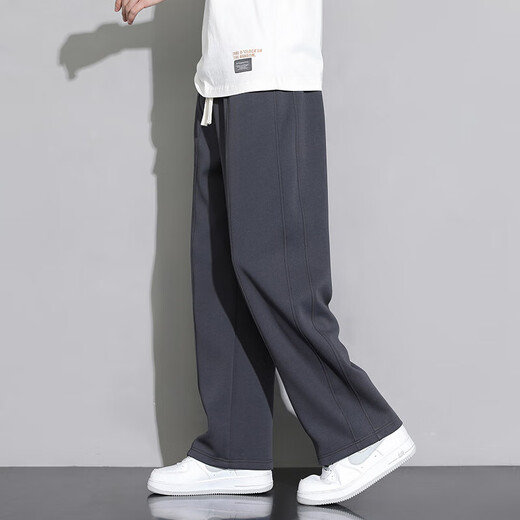 Foss Phil velvet pants men's winter loose thickened straight pants sports drape warm casual pants 901W dark gray L