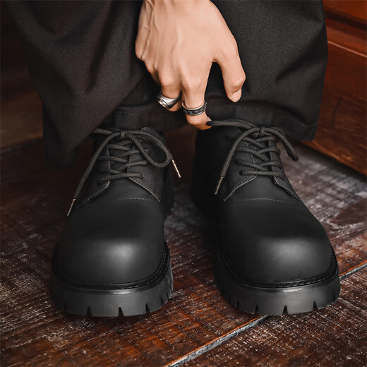 Bo Na Ling Derby Shoes Men's Leather Shoes Heightened Black Martin Boots Low-top British Style Sports Big Toe Men's Casual Leather Shoes Business Carbon Black Casual Leather Shoes Matte Surface 40 (It is recommended to take one size smaller)
