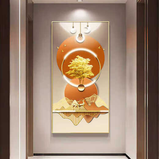 美优淳入门玄关装饰画轻奢大气福禄入户走廊过道挂画现代简约高级感壁画 JD9720 90*180（建议1.2-1.5米的墙面） 纹理油画布ps金框