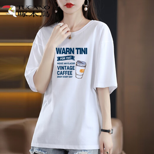 
Woodpecker pure cotton short-sleeved T-shirt for women 2025 summer new mid-length style to make them look slimming and cover their butt 200 Jin [Jin equals 0.5 kg] Fat mm loose top trendy 078-Apricot color-G1661 blue coffee 2XL [145-175 Jin [Jin equals 0.5 kg]]