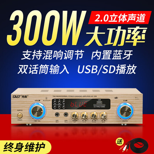 先科蓝牙功放机家用定阻定压大功率喇叭音响重低音hifi舞台音箱卡拉OK数字发烧家 300瓦2.0定阻立体声蓝牙功放