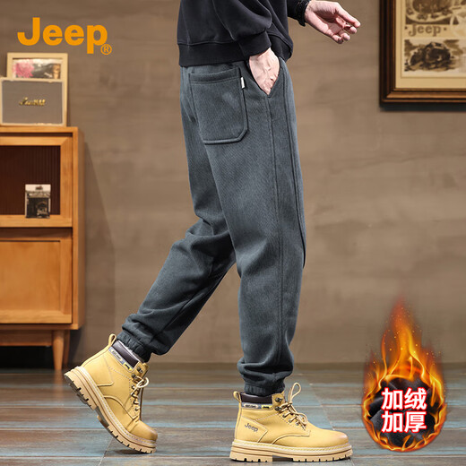 Jeep (JEEP) velvet thickened autumn and winter corduroy casual pants for men, loose harem high-end sports leggings, trendy brand guard pants for men