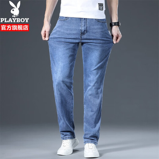 Playboy (Playboy) Straight Jeans Männer loser Frühling und Herbst Neue trendige amerikanische High Street Elastic Casual Long Hosen Herren 702 Blue 31