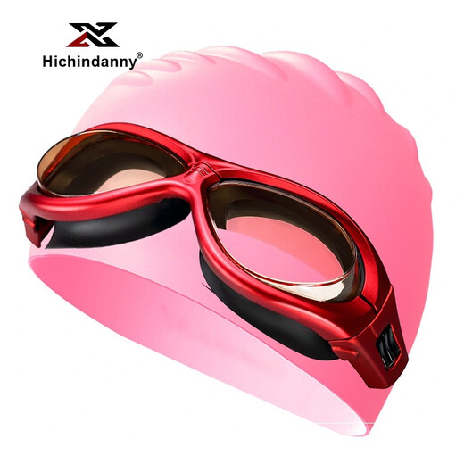 HichinDanny品牌游泳镜成人防水防雾高清男女大框游泳眼镜泳帽套装潜水镜男士装备 纯白色+白色泳帽
