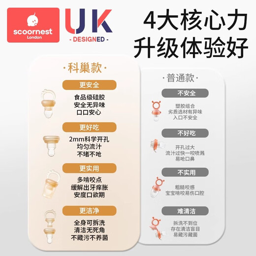 Kechao Bite Baby Fruit Eating Artifact Baby Fruit and Vegetable Bite Bag Bite Play Fruit Food Complementary Silicone Teether Suitable for 7 months+ in Tung Brown (L size) 1 pack Full body silicone without plastic components Press-type advancement